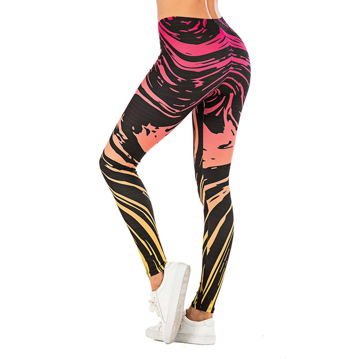Damen Leggings mit abstraktem Streifenmuster, hoher Taille und atmungsaktivem Stretch-Funktionsstoff Drune