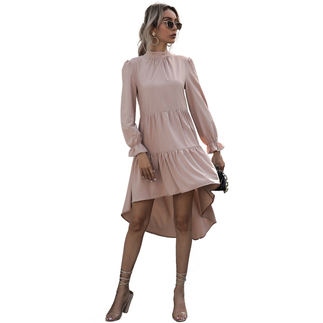 Damen Elegantes Hochgeschlossenes Kleid mit Rüschen Drune