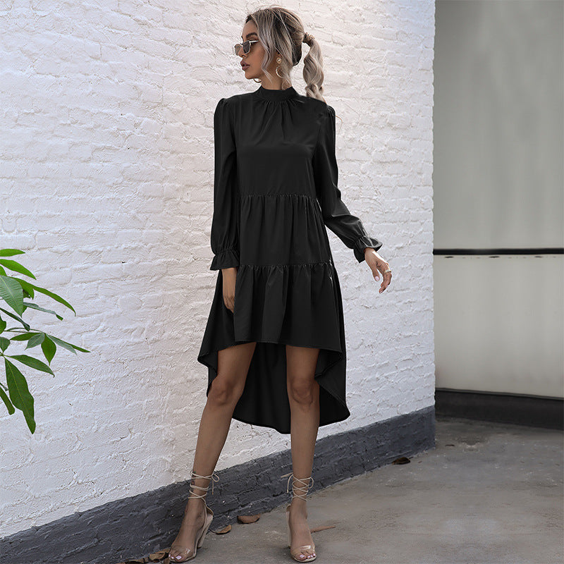 Damen Elegantes Hochgeschlossenes Kleid mit Rüschen Drune