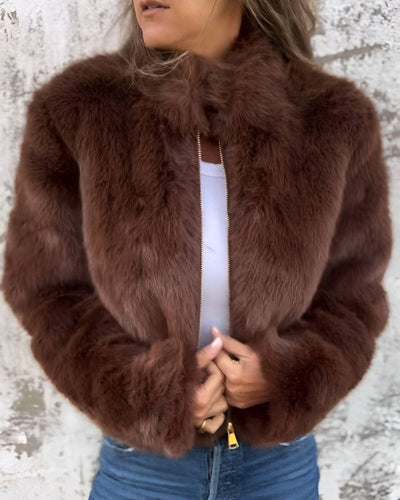 Drune | Hochkragen Reißverschluss Flauschige Jacke