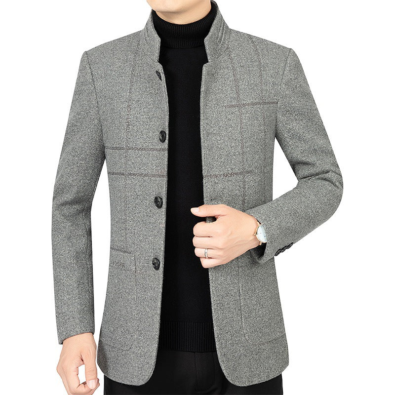 Herren Kurzblazer im Sakko-Stil mit Stehkragen und strukturierter Wollmischung Drune
