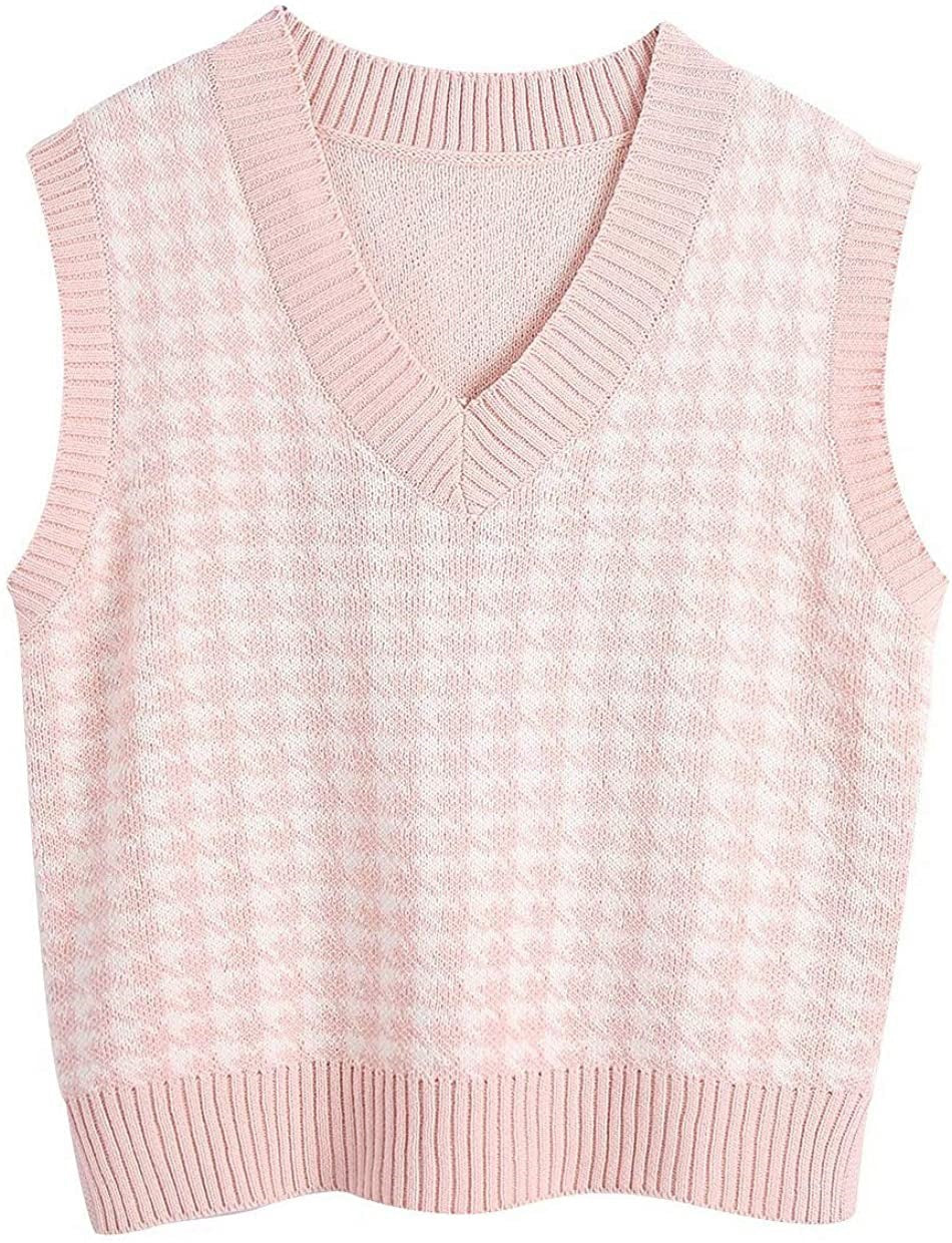 Damen Strickweste mit Hahnentritt-Muster, V-Ausschnitt und geripptem Saum Drune