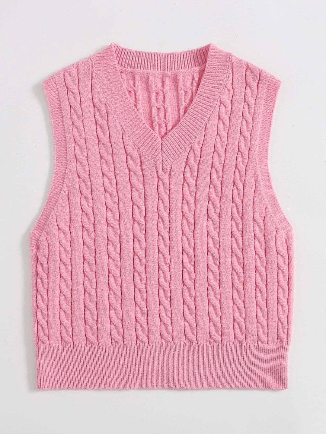 Damen Gestrickte ärmellose Zopfmuster-Pulloverweste mit V-Ausschnitt Drune
