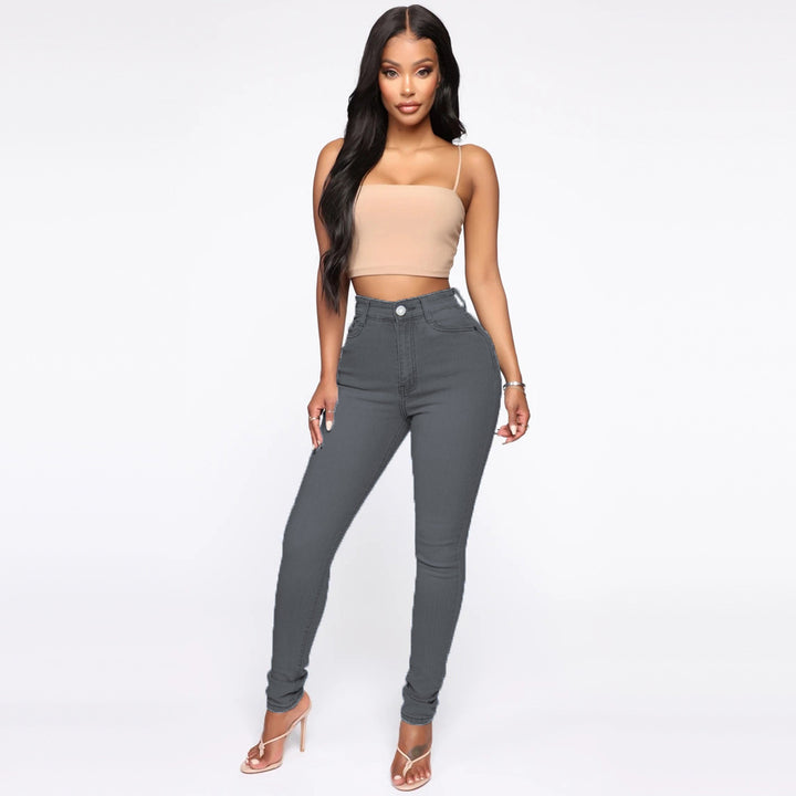 Damen Hoch geschnittene Skinny Jeans mit formenden Nähten Drune