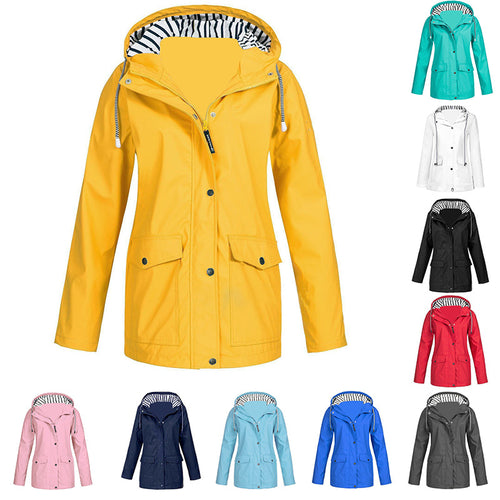Damen nan wasserdichter Parka mit Kapuze, Kordelzug und aufgesetzten Taschen Drune