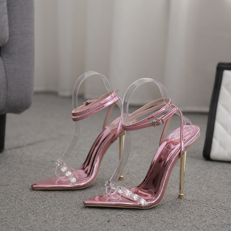Damen High Heel Sandalen mit transparenten Riemen und glitzernden Akzenten Drune