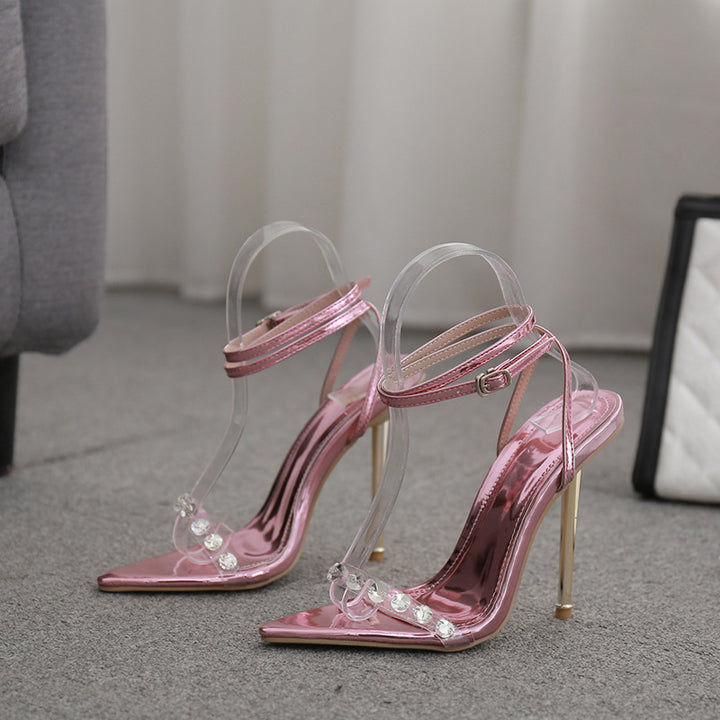 Damen High Heel Sandalen mit transparenten Riemen und glitzernden Akzenten Drune