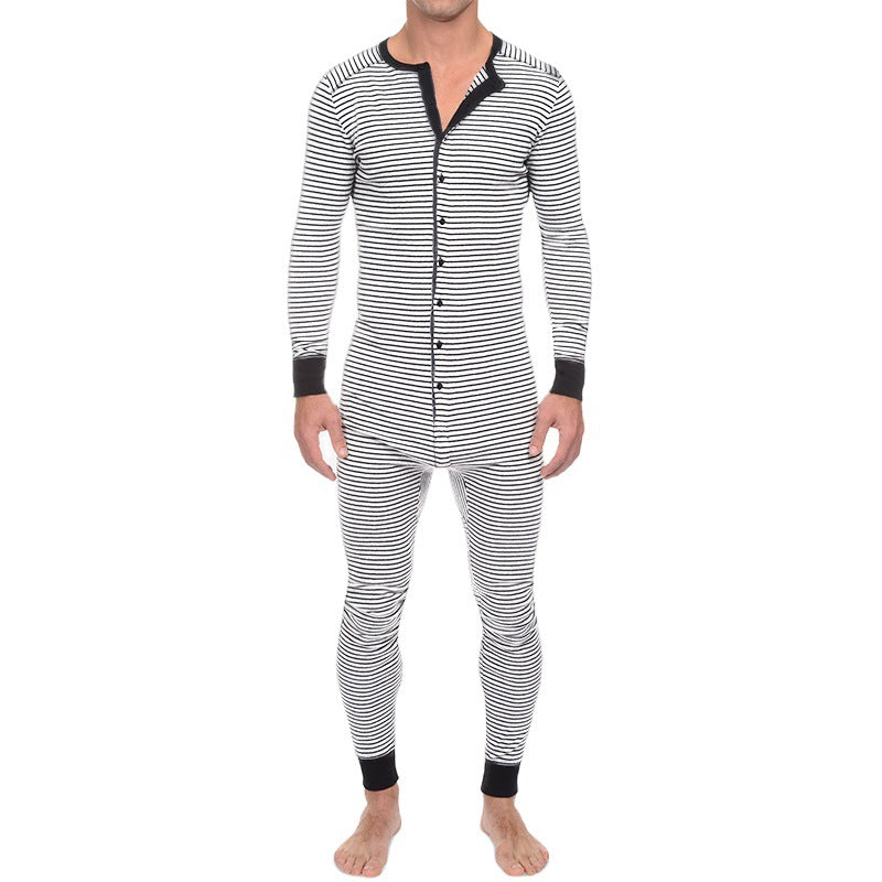 Herren Langarm Schlafanzugset mit komfortablem Knopfdesign Drune
