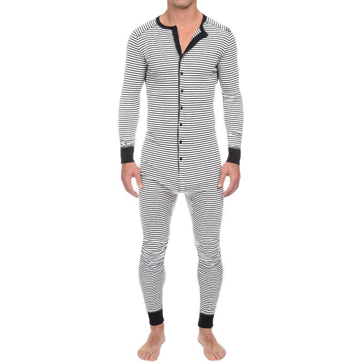 Herren Langarm Schlafanzugset mit komfortablem Knopfdesign Drune