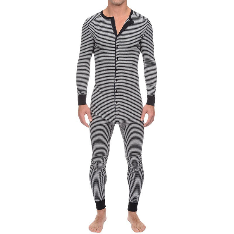 Herren Langarm Schlafanzugset mit komfortablem Knopfdesign Drune