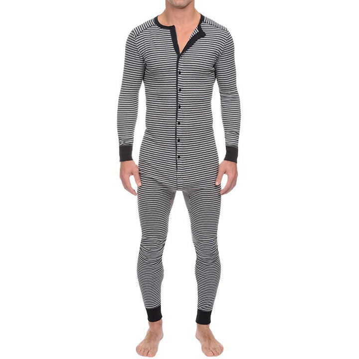 Herren Langarm Schlafanzugset mit komfortablem Knopfdesign Drune