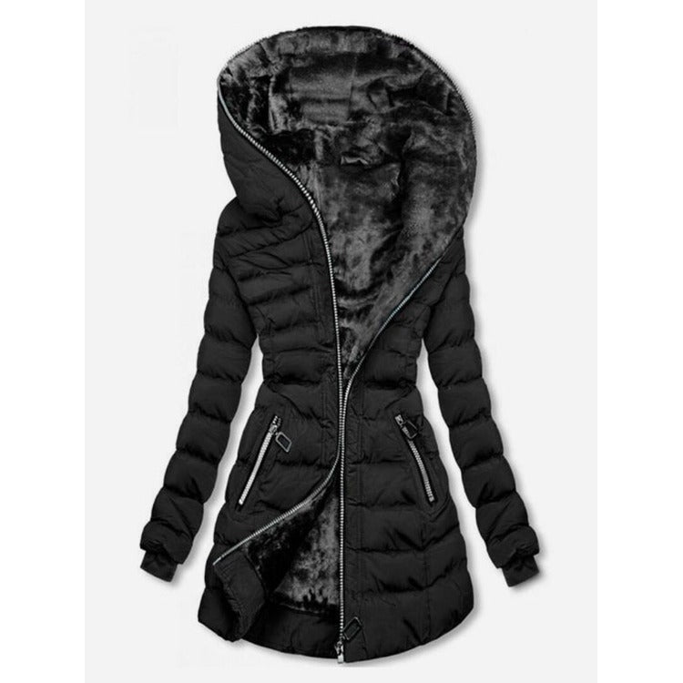 Damen Langjacke mit Kuschelfutter und hohen Kragen Drune