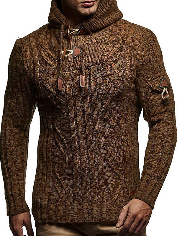 Herren Grobstrick Pullover mit Kapuze und dekorativen Schnürdetails Drune
