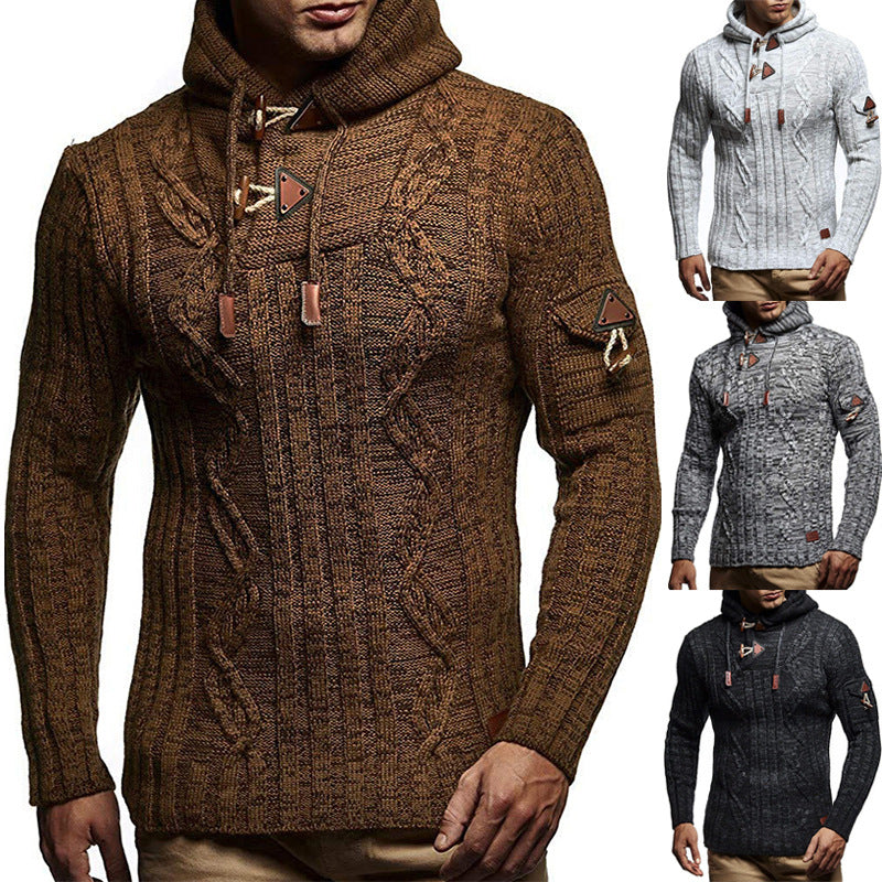 Herren Strickpullover mit Kapuze und hochwertiger Struktur Drune