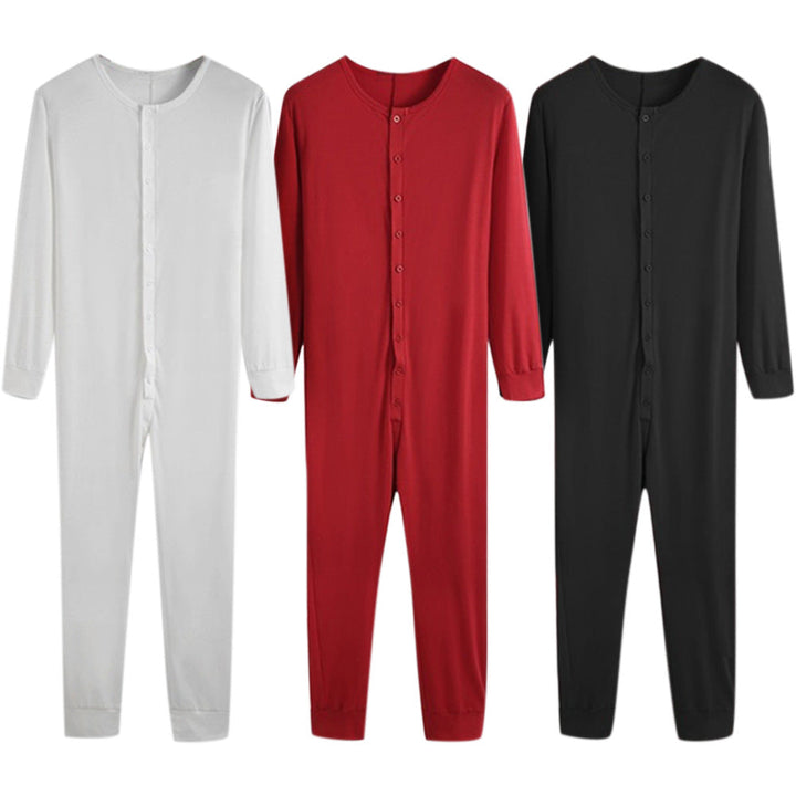 Unisex nan Einteiliger Langarm-Schlafanzug mit durchgehender Knopfleiste und elastischen Bündchen Drune