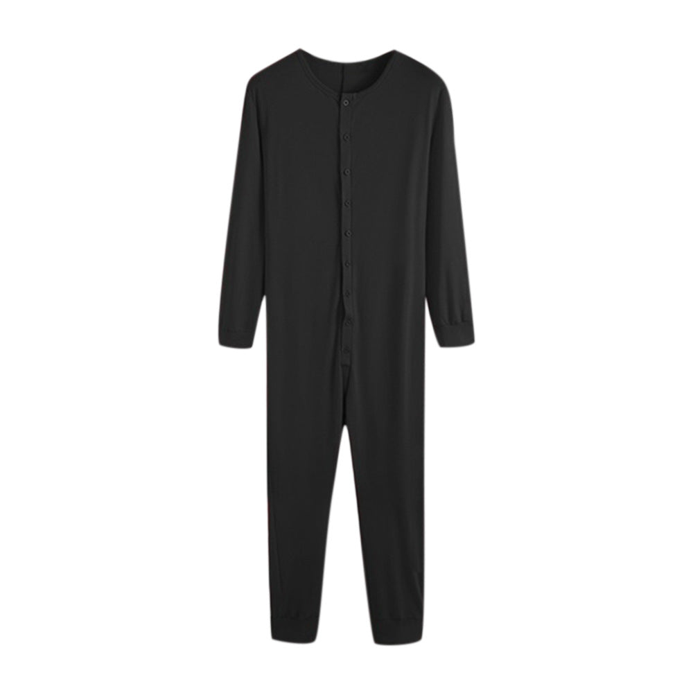 Unisex nan Einteiliger Langarm-Schlafanzug mit durchgehender Knopfleiste und elastischen Bündchen Drune