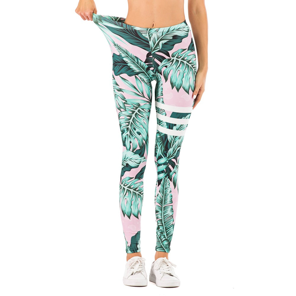 Damen Leggings mit abstraktem Streifenmuster, hoher Taille und atmungsaktivem Stretch-Funktionsstoff Drune