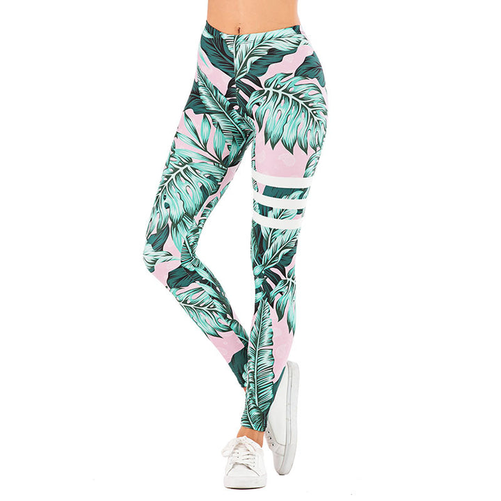 Damen Leggings mit abstraktem Streifenmuster, hoher Taille und atmungsaktivem Stretch-Funktionsstoff Drune