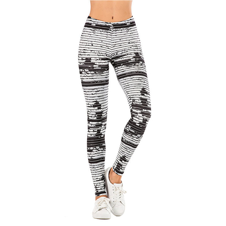 Damen Leggings mit abstraktem Streifenmuster, hoher Taille und atmungsaktivem Stretch-Funktionsstoff Drune