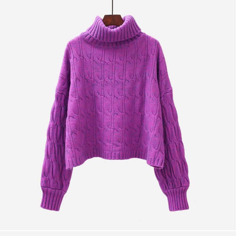 Damen kuscheliger Grobstrickpullover mit hohem Kragen und Zopfmuster Drune