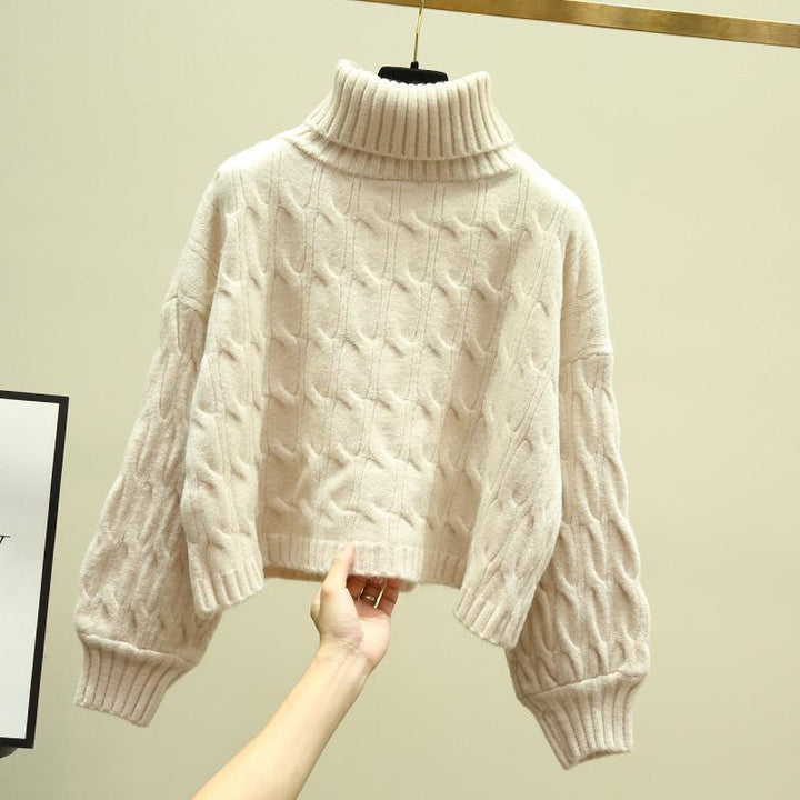 Damen kuscheliger Grobstrickpullover mit hohem Kragen und Zopfmuster Drune