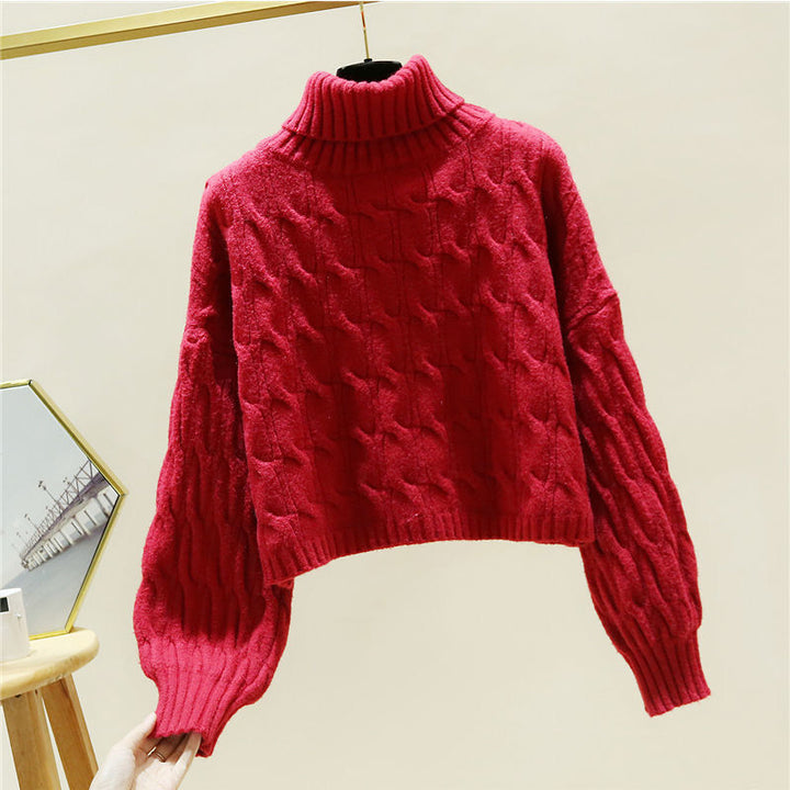 Damen kuscheliger Grobstrickpullover mit hohem Kragen und Zopfmuster Drune