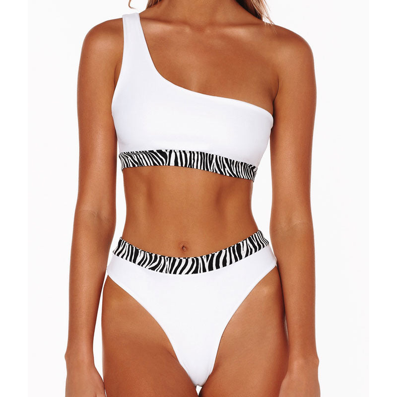 Damen Einseitiger Bikini mit modischem Zebra-Patch Drune