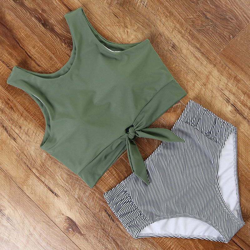 Damen Sportliches Bikini-Set mit modischem Crop-Top und hochtailliertem Slip Drune