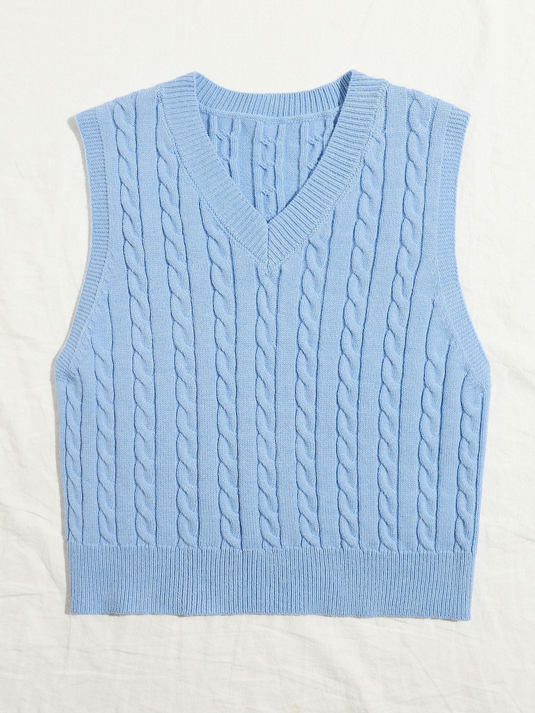 Damen Gestrickte ärmellose Zopfmuster-Pulloverweste mit V-Ausschnitt Drune