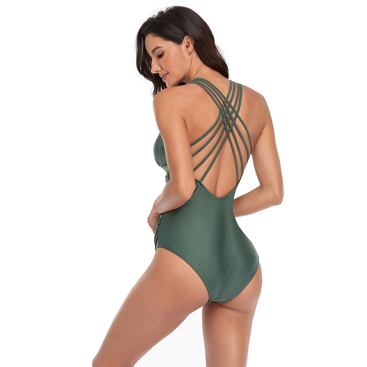 Damen figurformender Badeanzug mit tiefem V-Ausschnitt und eleganten Rüschendetails Drune