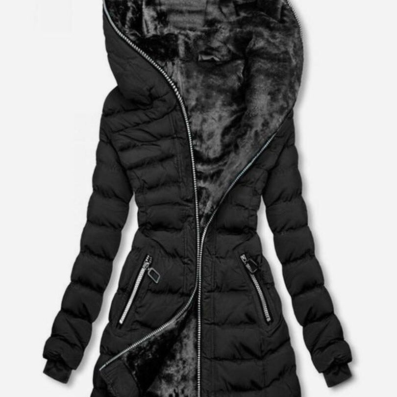 Damen Langjacke mit Kuschelfutter und hohen Kragen Drune