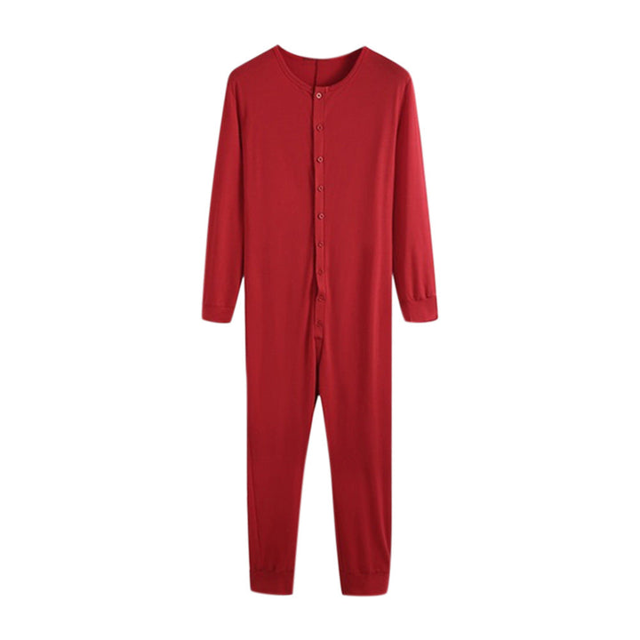Unisex nan Einteiliger Langarm-Schlafanzug mit durchgehender Knopfleiste und elastischen Bündchen Drune