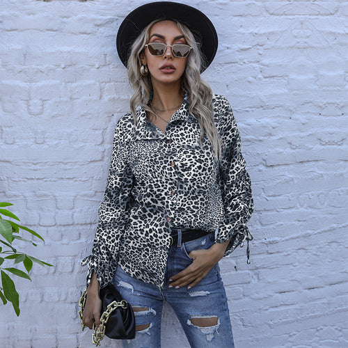 Damen Viskose-Hemdbluse mit Leoprint, Knotenärmeln und lockerer Silhouette Drune