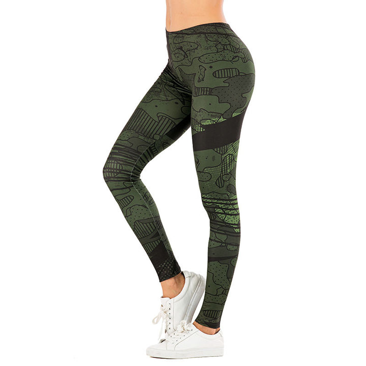 Damen Leggings mit abstraktem Streifenmuster, hoher Taille und atmungsaktivem Stretch-Funktionsstoff Drune