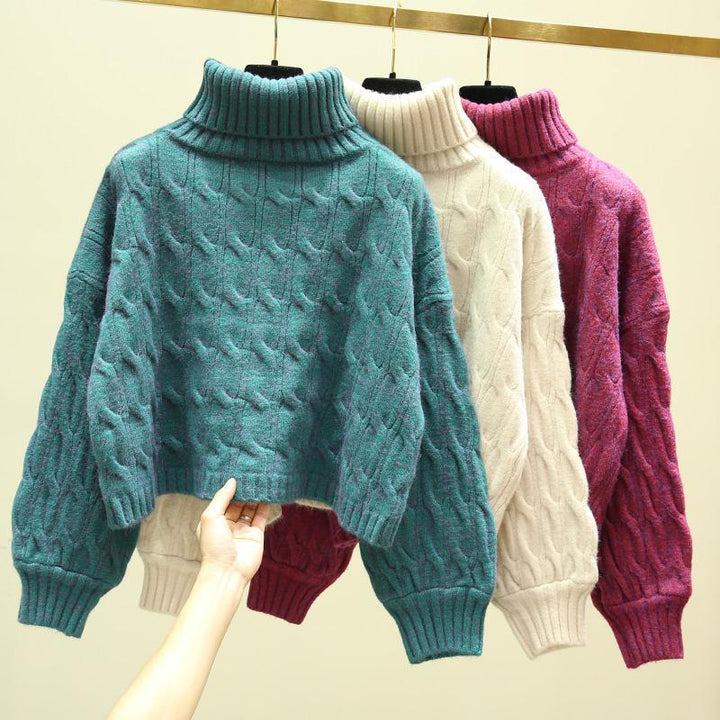 Damen kuscheliger Grobstrickpullover mit hohem Kragen und Zopfmuster Drune