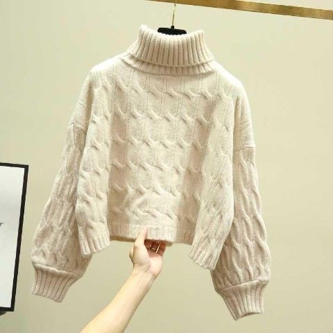 Damen kuscheliger Grobstrickpullover mit hohem Kragen und Zopfmuster Drune