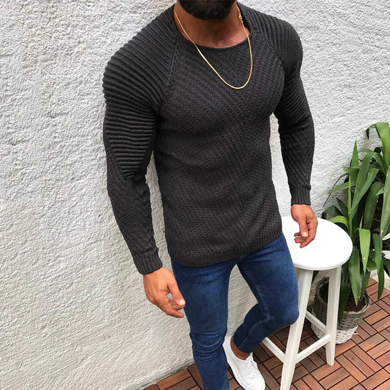 Herren nan strukturierter Slim-Fit Raglanpullover aus feinem Rippen- und Waffelstrick Drune