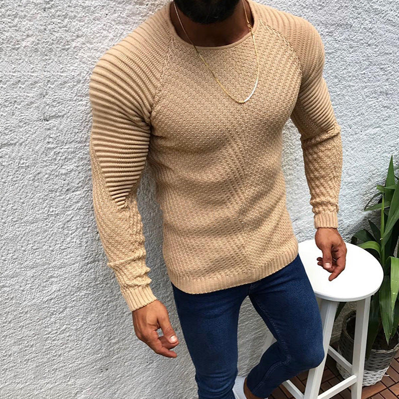 Herren nan strukturierter Slim-Fit Raglanpullover aus feinem Rippen- und Waffelstrick Drune
