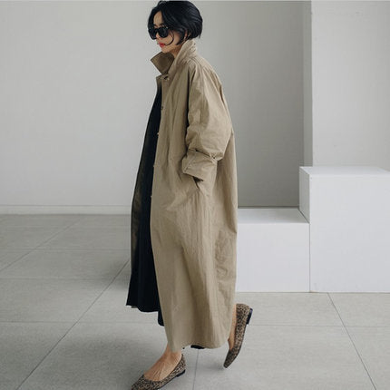Damen Langer Oversize-Dustercoat mit Rückenschlitz, überschnittener Schulter und praktischen Eingrifftaschen Drune