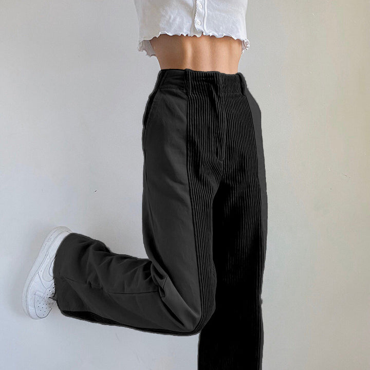 Damen elegante High-Waist Cordhose mit weitem Bein Drune