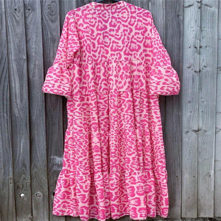 Damen Maxikleid mit lässiger Knopfleiste und animalischen Mustern Drune