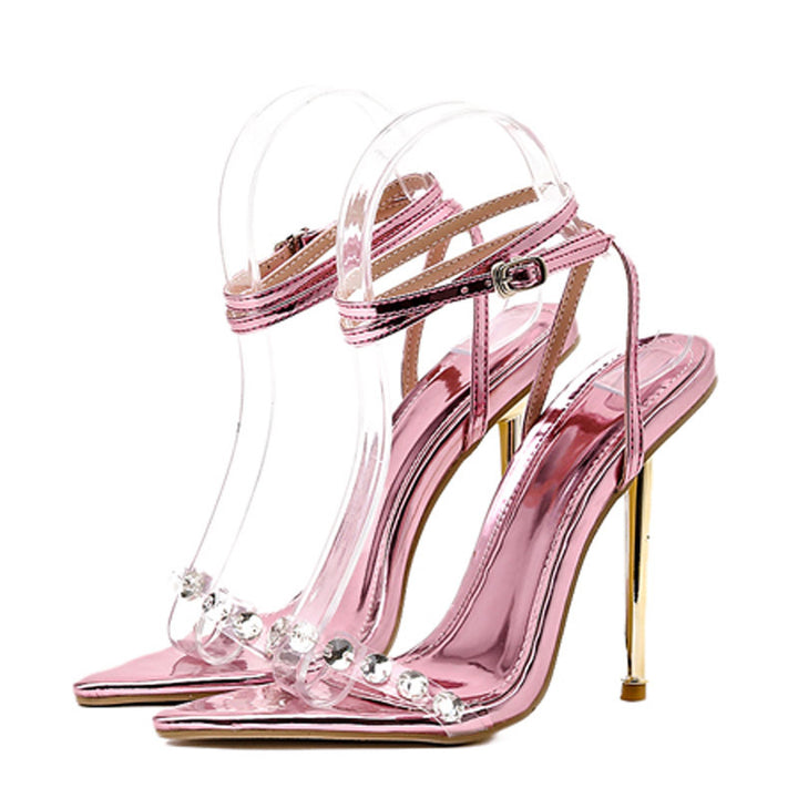Damen High Heel Sandalen mit transparenten Riemen und glitzernden Akzenten Drune
