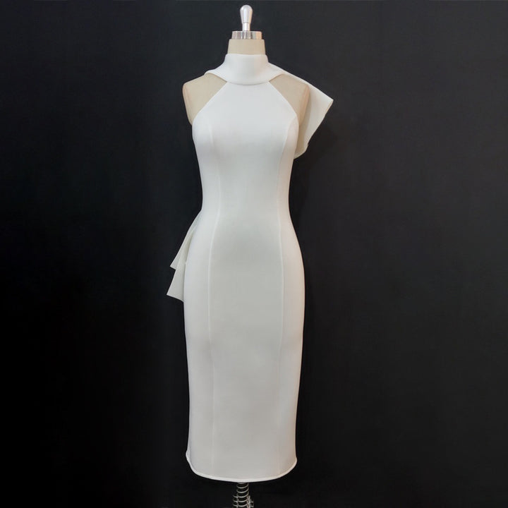 Damen Elegantes Midi-Kleid mit asymmetrischem Halsausschnitt und innovativem Rüschendetail Drune