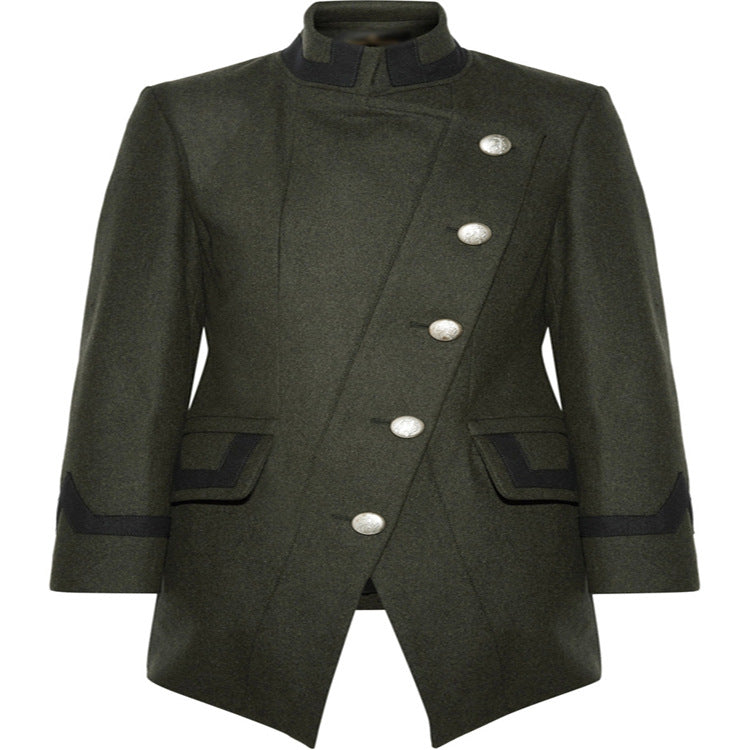 Damen Taillierter Militärmantel im A‑Linien‑Schnitt mit asymmetrischer Knopfreihe Drune