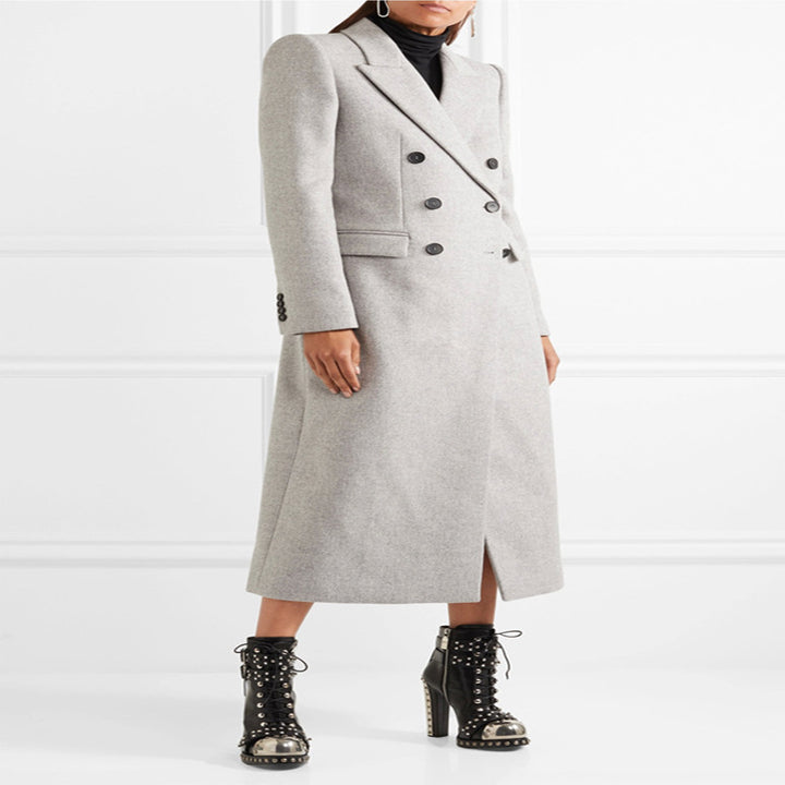 Damen Doppelreihiger Taillierter Wollmix‑Longcoat im schlanken Tailoring‑Stil Drune
