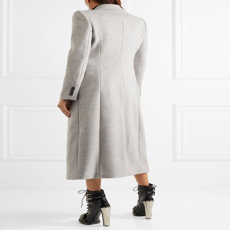 Damen Doppelreihiger Taillierter Wollmix‑Longcoat im schlanken Tailoring‑Stil Drune