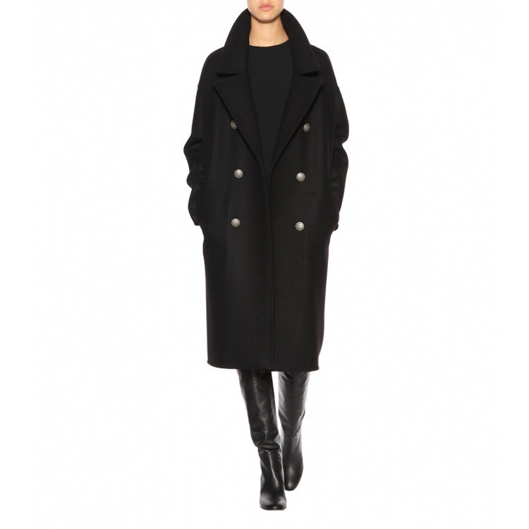 Damen Oversize Zweireihiger Longcoat mit weitem Schalkragen und relaxed Tailoring Drune