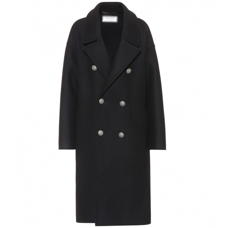 Damen Oversize Zweireihiger Longcoat mit weitem Schalkragen und relaxed Tailoring Drune