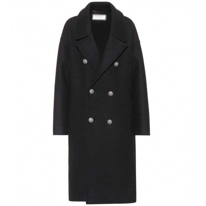 Damen Oversize Zweireihiger Longcoat mit weitem Schalkragen und relaxed Tailoring Drune