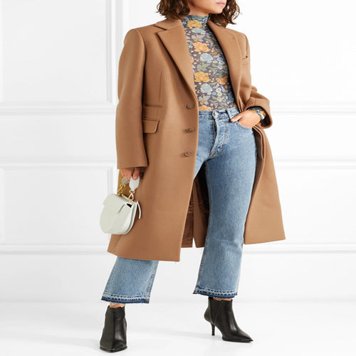 Damen Einreihiger Wollmix-Longcoat mit klarem Tailoring und Pattentaschen Drune